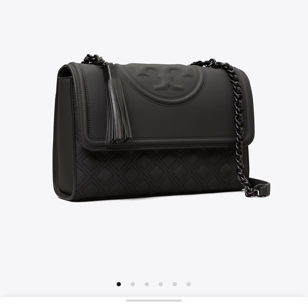 Tory Burch Sleek Black Shoulder Bag with Chain Strap and Flap Closure